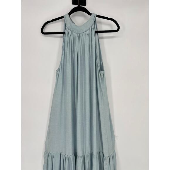 Vince Camuto Sleeveless Tiered Tencel Maxi Halter Dress Blue Large Tiered Flowy - Picture 4 of 11
